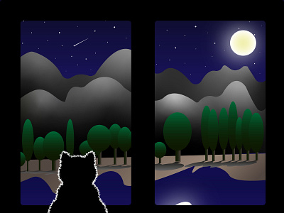 Силуэт кота ночь луна пейзаж за окном кот луна ночь пейзаж за окном