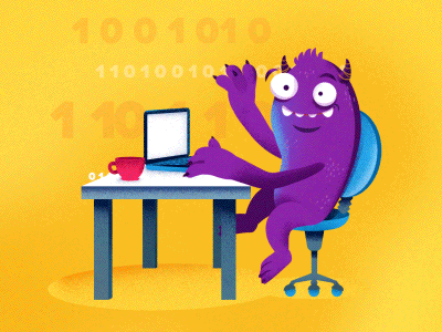 Coding Monster 2d animation character coding computer crazy design funny monster motion