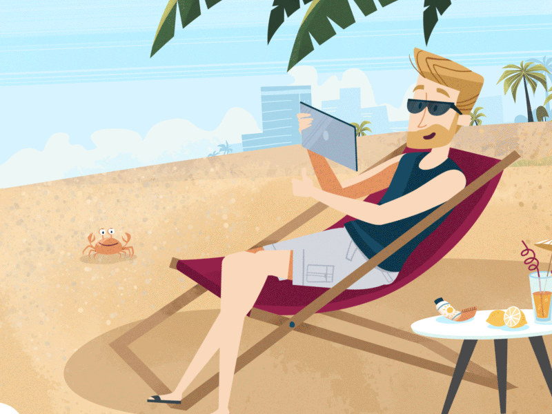 Sunny day 2d 2d animation 2d character after effects aftereffects animation animation 2d animation after effects beach crab gif holiday ik loop motion rig sun sunny