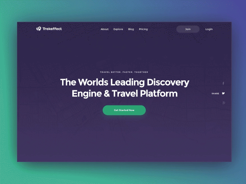 Landing page for Travel App