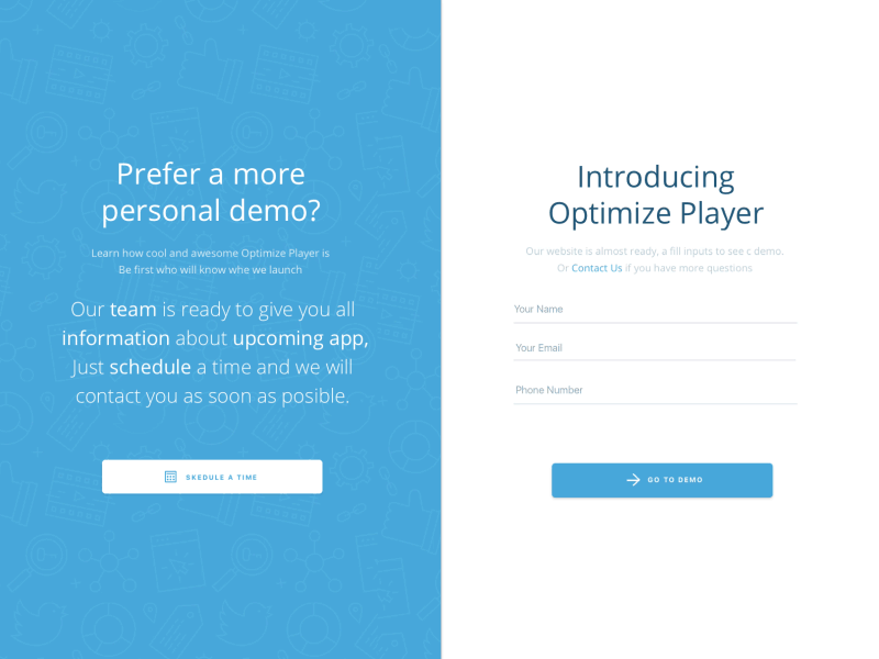 Login + Schedule a Player Demo Page Transition Concept