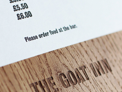 The Goat Inn — Menu (Detail) detail engraving grotesque handmade letterpress menu oak pub type wood
