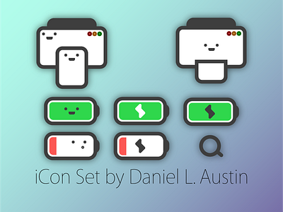iCon Set (WIP) apple battery charge green icon lightning minimal paper printer red search smile
