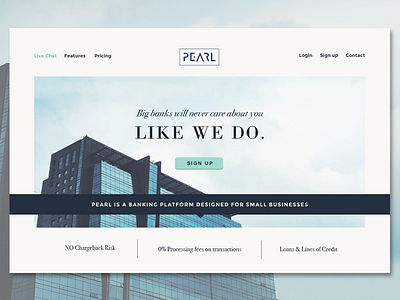 Pearl Banking - Concept 1 banking branding homepage minimal small business startup