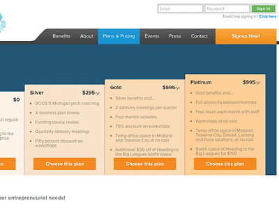 Pricing Table form login navigation plans pricing table