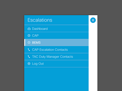 Escalation Management App business buttons cisco clean corporate enterprise hamburger icons minimal mobile table type