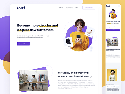 Treet E-commerce Service Landing Page business design design research e commerce figma landing page millennial mobile ui recommerce site secondhand shopping shop ui ux website