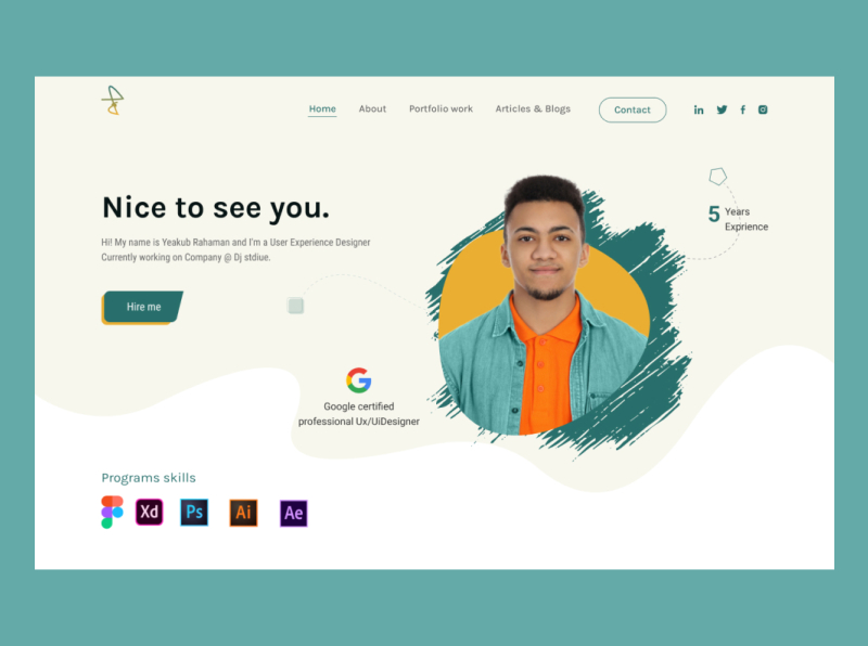 Hero section personal portfolio by Yeakub_Rahaman on Dribbble