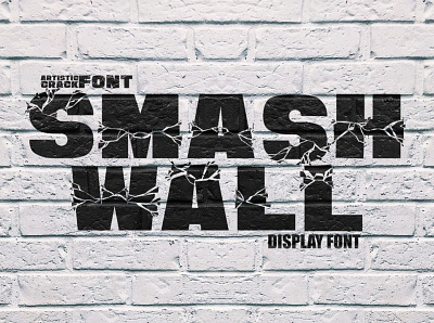 SMASH WALL accident branding break broken crack crash damage decorative destroyed display font glass modern smash split stone textured typeface wall wreck