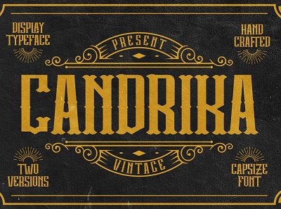 CANDRIKA - Classic Label Display Typeface alchohl apparel badge barbershop beer bottle cafe classic display old old school poster retro signage signboard victorian vintage western whiskey wine