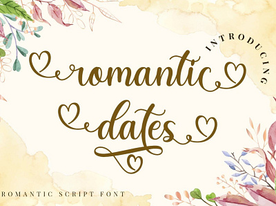 Romantic Dates - a beautiful romantic script font calligraphy curly cursive cute decorative display font greeting card heart invitation lettering love modern quote romantic script sweet typeface velentine wedding