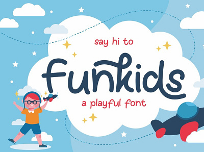 Funkids - playful cute and fun display font adorable book boy children creative cute decorative display font fun girl handwriting joy kids lettering monoline playful sweet typeface young