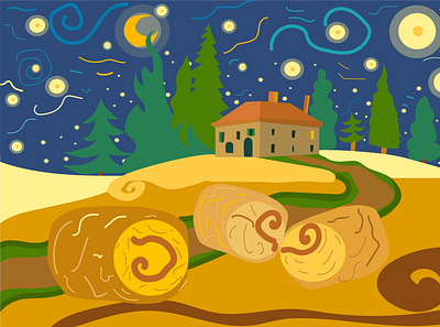 Van Gogh Style House 2d 2d art 2d illustration digital art house illustration mistery night night house starry night stars van gogh van gogh house van gogh night van gogh star van gogh style vector art vector house