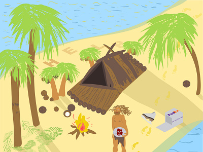 Robinson Crusoe 2D Illustration 2d art 2d illustration castaway daniel defo digital art fedex illustration island ocean palms robinson robinson crusoe sea survive vector illustration