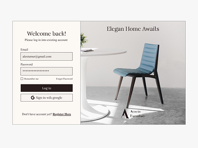 Acacia Furniture Login Page #DailyUI1