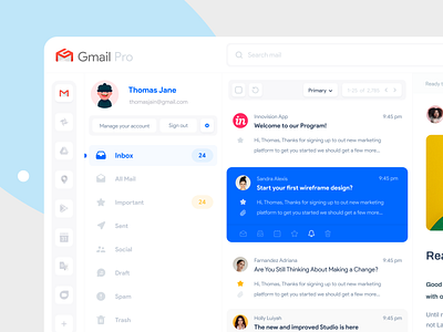 Gmail Pro Redesign Concept blue daily ui dashboard dashboard ui design design component design systems dribbble element gl design gmail gmail pro google gridlab minimalistic trending