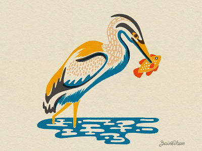 Heron Fishing animal art animal illustration bird illustration blue heron design digital illustration flat illustration illustrator mascot matchbook retro design retro style vintage style