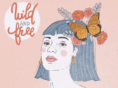 Wild and free illustration face flower girl illustration illustrations pastel colors print procreate