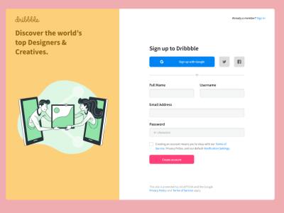 Dribbble sign-up page branding design ui ux