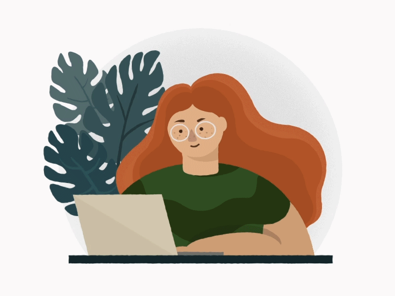 Working routine animation girl graphic design illustration monstera office red head working yawning