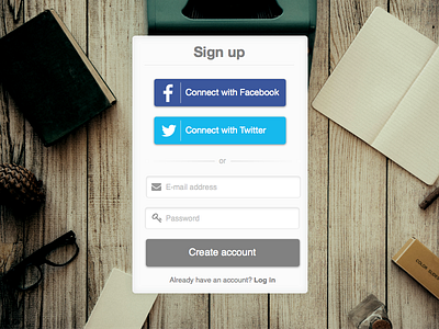 Simple signup form using Facebook, Twitter and e-mail