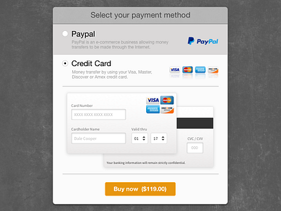 Checkout by using Paypal or credit card checkout creditcard daily ui dailyui order pay payment paypal user experience ux