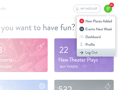 Small menu e2e.com concept dashboard e2e events fun icons menu places profile theater plays ui ui ux uidesign
