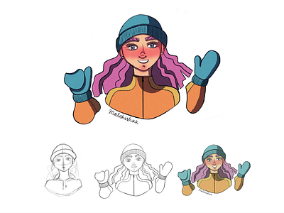 Winter Girl 2d art cartoon girl illustration model procreate sticker stickers vector