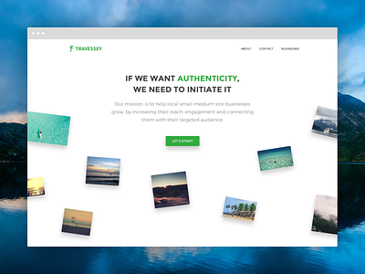 Travessey for SMBs authenticity green landing page landscape smbs travel travel app travessey web design website white