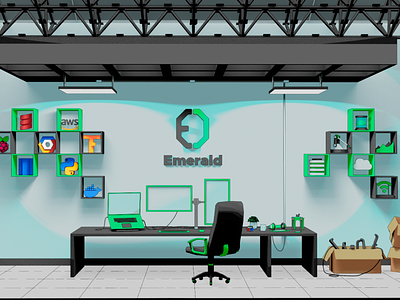 Emerald Office 3d animation branding code cooffe design geen graphic design illustration logo tech ui web
