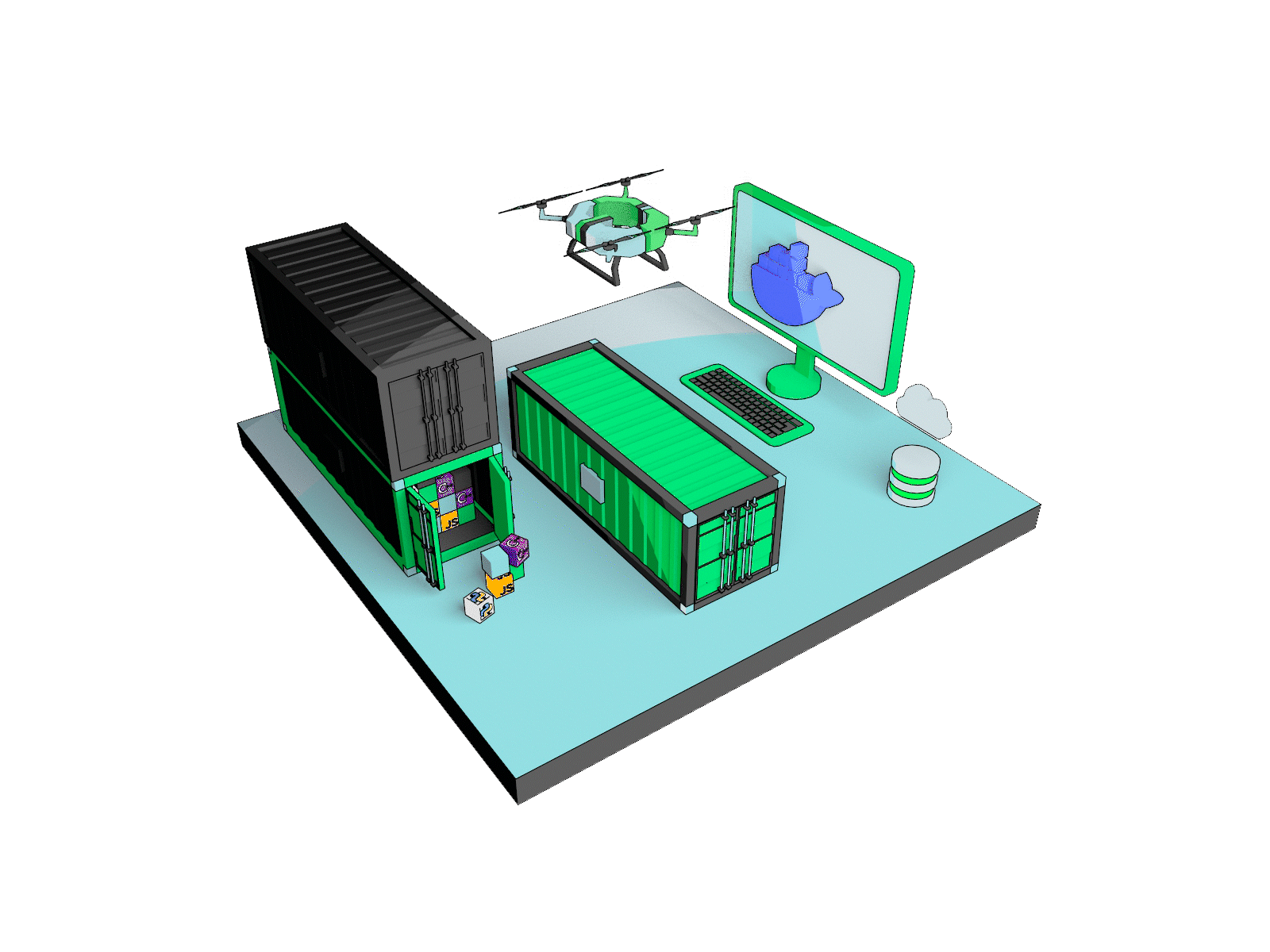 Emerald Cloud Computing 3d animation code design illustration tech web