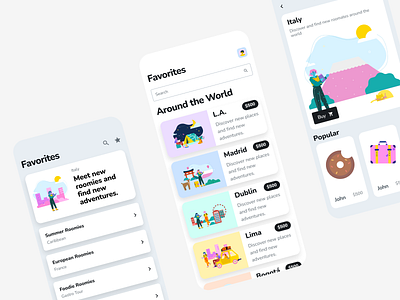 Favorites pages app design illustration ui ux