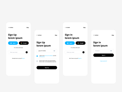 Sign In Sign Up app design ui ux