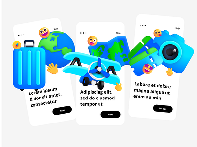 Onboarding for travel app 3d app design ui ux