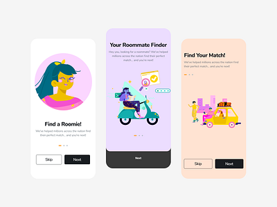 Onboarding for Roommate Search App app design illustration ui ux