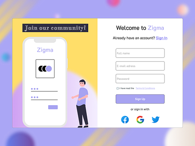 Daily UI #1 - Sign Up Page for Zigma app branding community daily ui design graphic design illustration sign in sign up ui ux vector
