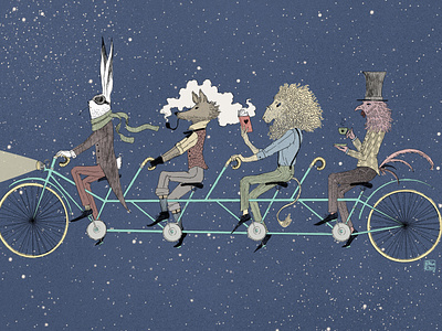 Night riders angryalbatros bike blue character illustration lineart night stars