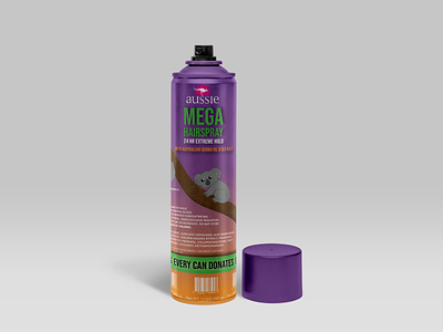 Aussie Hairspray Redesign aussie branding can cylinder design hairspray illustration illustrator koala logo purple redesign ui ux vector wildfires