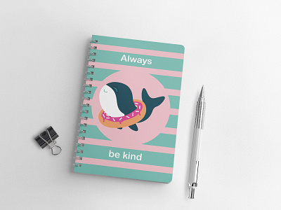 Kind Whale notebook cover illustration design illustration print design