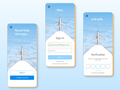 Flight booking app - sign in flow 100days app blue dailyui design productdesign ui ux