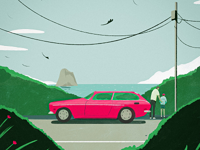 Sometimes you need to stop bird bold car color palette colorful contemporary digital painting editorial flowers illustration minimalistic oregon pee summer windy