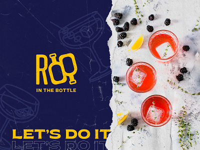 ROO IN THE BOTTLE alcool australia bar bottle branding cocktails diy fruit glass graphic illustration kangaroo logo logotype oz roo shop torn typography vector