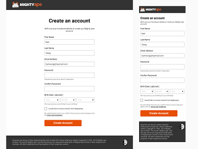 MightyApe registration form redesign