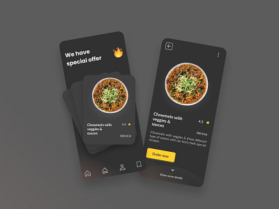 Food delivery for you with special offer branding dark mode illustration ui ux