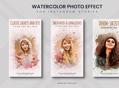 Watercolor photo effect or sale social media post for instagram aquarelle action