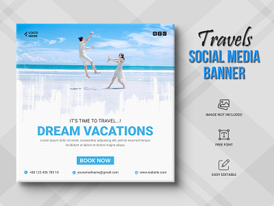 Travel agency social media post or tour holiday Post travel time