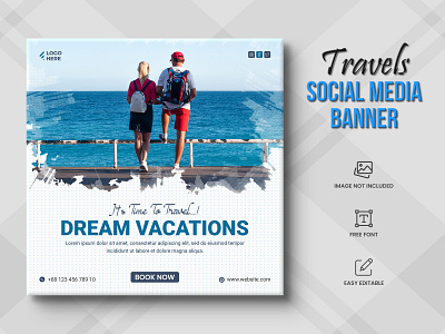 Travel agency social media post or tour holiday Post travel time