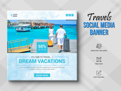 Travel agency social media post or tour holiday Post travel time