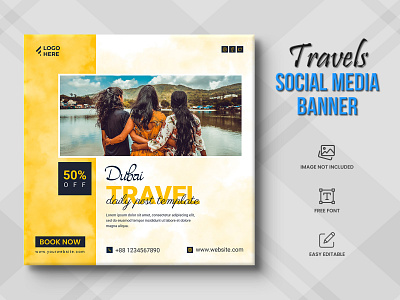 Travel agency social media post or tour holiday Post travel time