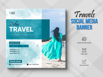 Travel agency social media post or tour holiday Post travel time